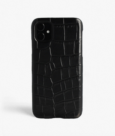 iPhone 11 Leather Case Croco Black Large Pattern
