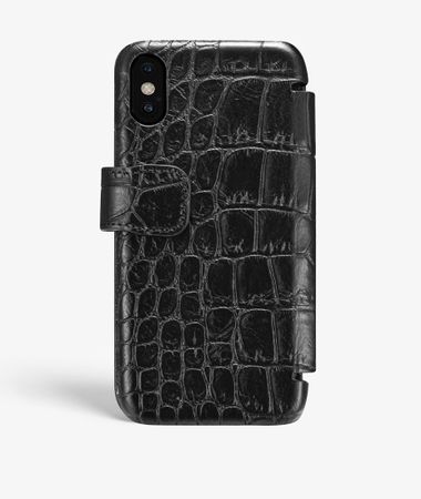 iPhone Xs Max Leather Card Case Croco Black