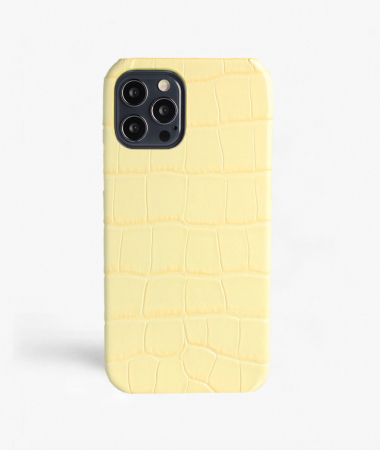iPhone 13 Pro Leder Hülle Croco Pastell Gelb
