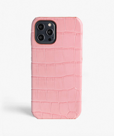 iPhone 12 Pro Max Leder Hülle Croco Pastell Rosa 