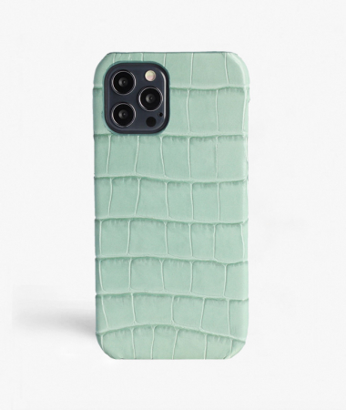 iPhone 12 Pro Max Leder Hülle Croco Pastell Teal