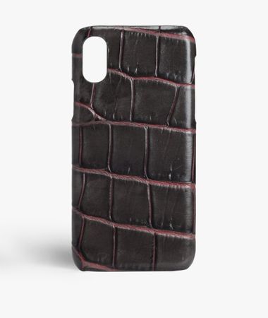 iPhone Xr Leather Case Croco Taupe/Pink