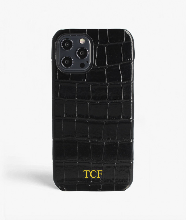 iPhone 13 Pro Max Leather Case Croco Black 
