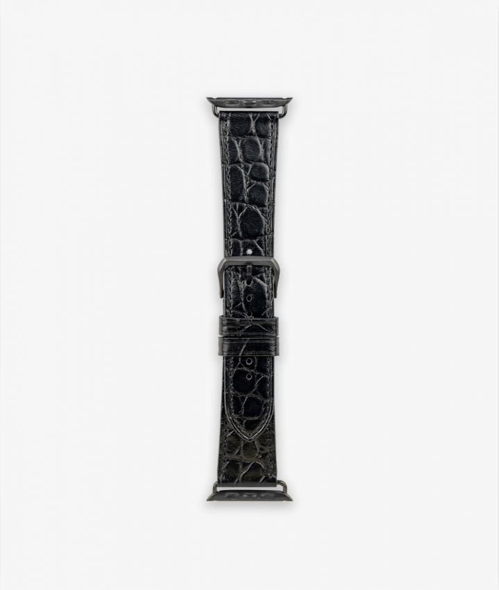 Apple Watch Leather Armband Crocodile Schwarz 42/44/45mm - Matt Black