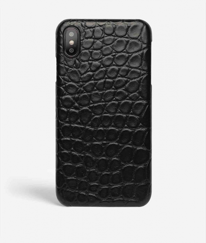 iPhone Xs Max Leather Case Croco Black Small