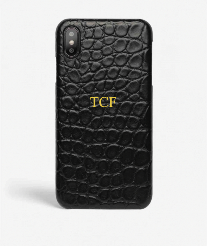 iPhone X/Xs Leather Case Croco Black Small