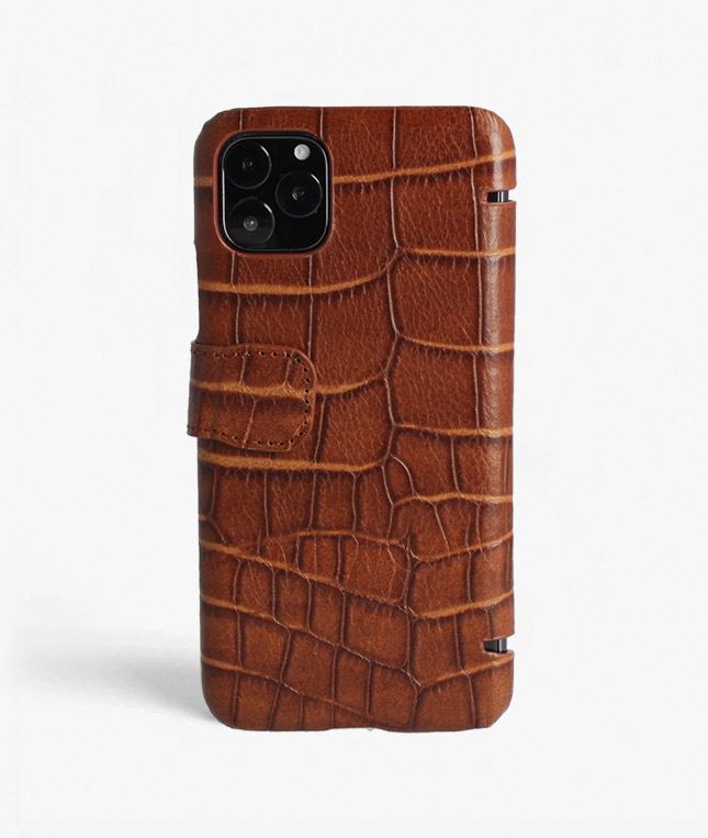 iPhone 11 Pro Max Leather Card Case Croco Brown