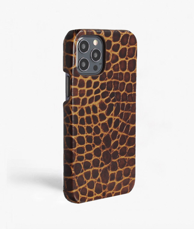  iPhone 12/12 Pro Leather Case Croco Dark Brown Small 