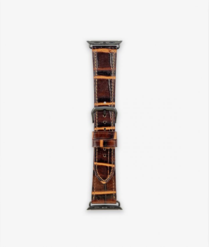 Apple Watch Leder Armband Croco Dunkelbraun 38/40/41mm - Matt Black