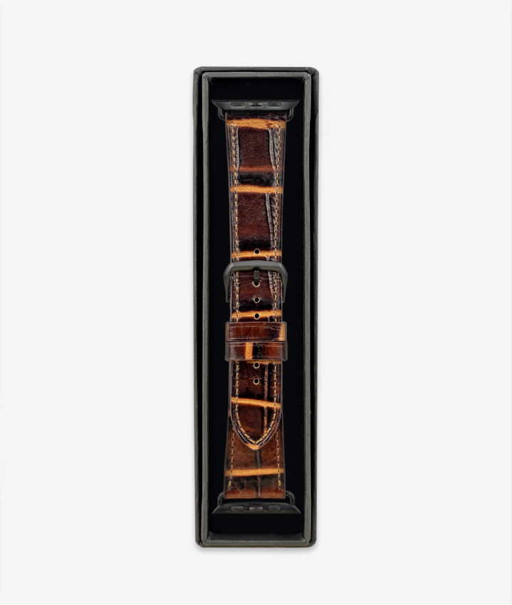 Apple Watch Leder Armband Croco Dunkelbraun 38/40/41mm - Matt Black