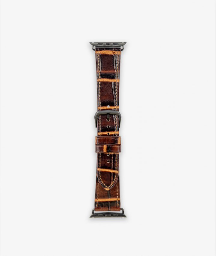 Apple Watch Leder Armband Croco Dunkelbraun 42/44/45mm - Matt Black