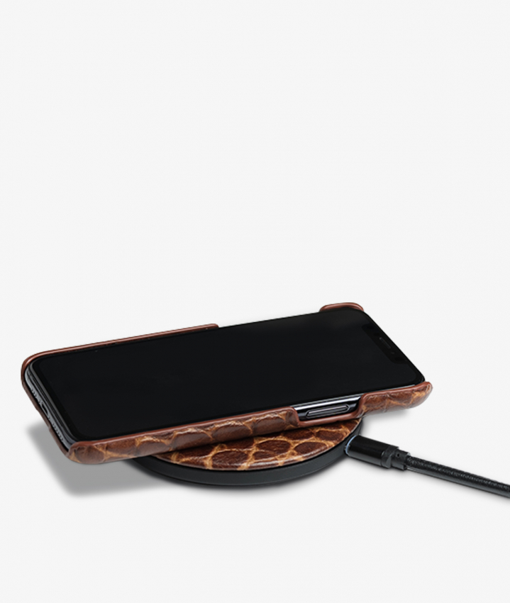 Wireless Leather Charger Croco Brown