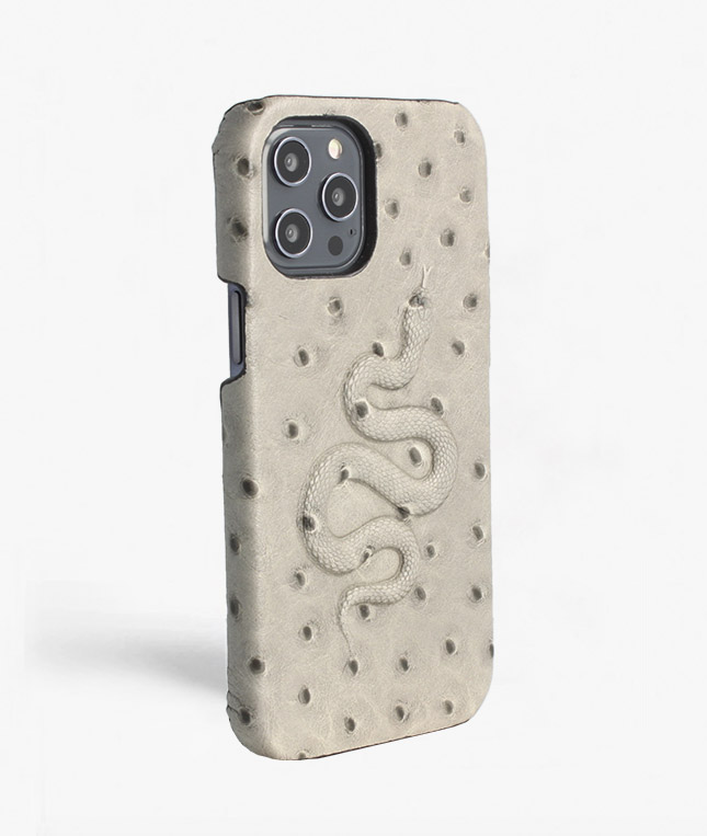 iPhone 12 Pro Max Leather Case Snake Ostrich Grey