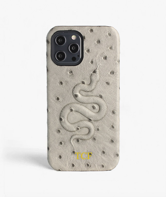 iPhone 12 Pro Max Leather Case Snake Ostrich Grey