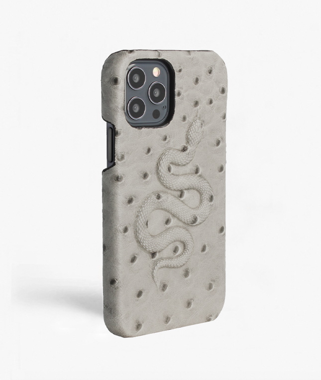 iPhone 12/12 Pro Leather Case Snake Ostrich Grey