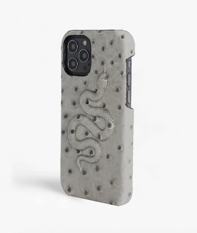 iPhone 12/12 Pro Leather Case Snake Ostrich Grey