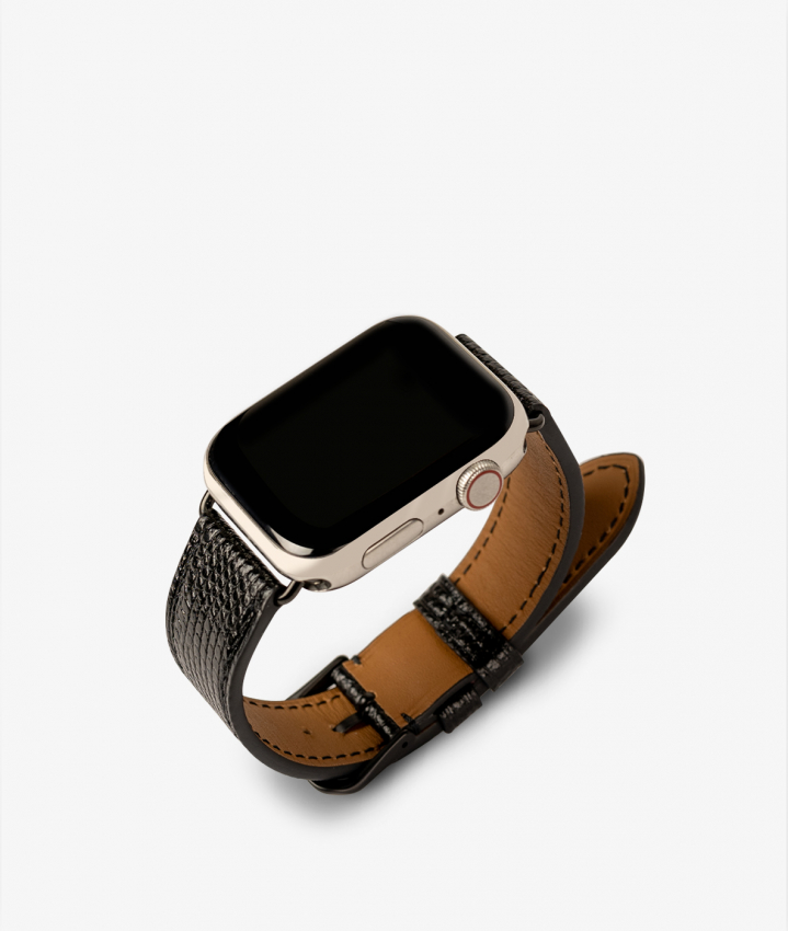 Apple Watch Leder Armband Lizard Schwarz 38/40/41mm - Matt Black