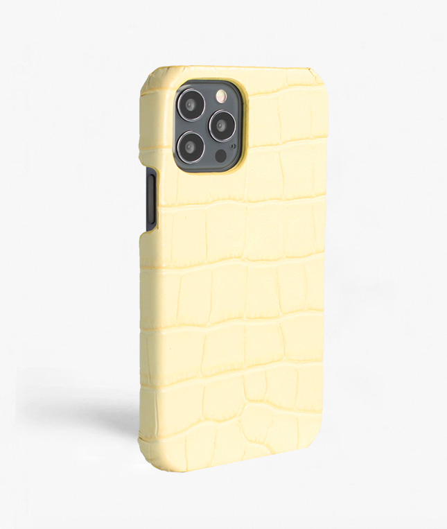 iPhone 12/12 Pro Leder Hlle Croco Pastell Gelb