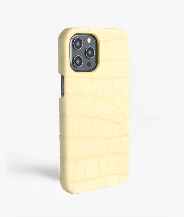 iPhone 13 Pro Max Leather Case Croco Pastel Yellow