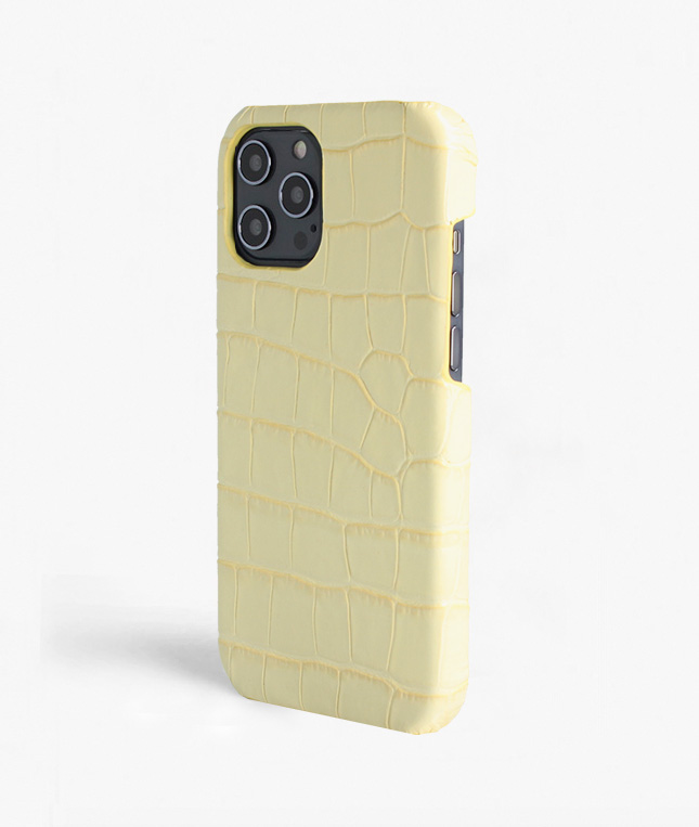 iPhone 13 Pro Max Leather Case Croco Pastel Yellow