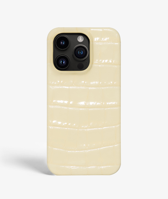 iPhone 14 Pro Leder Hlle Croco Pastell Gelb
