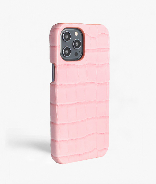 iPhone 12 Pro Max Leder Hlle Croco Pastell Rosa 