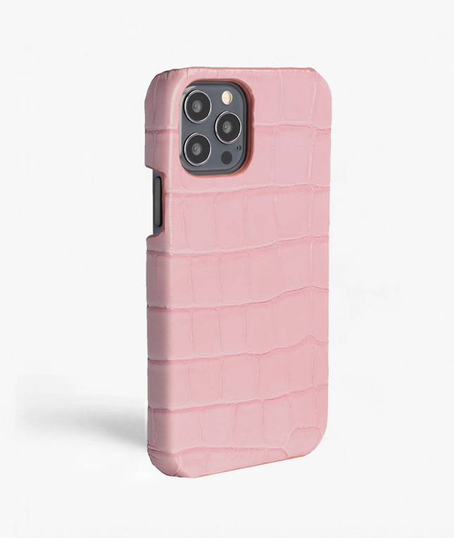 iPhone 12/12 Pro Leder Hlle Croco Pastell Rosa