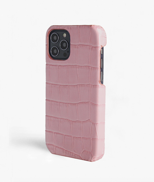 iPhone 12/12 Pro Mobilskal Lder Croco Pastell Rosa