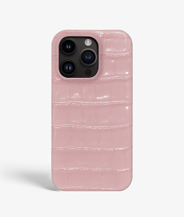 iPhone 14 Pro Leather Case Croco Pastel Pink