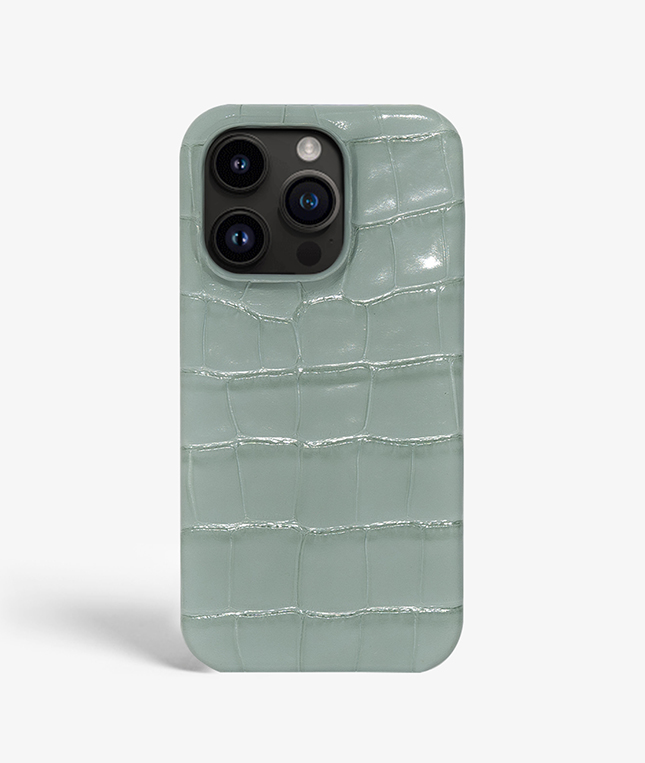 iPhone 14 Pro Leather Case Croco Pastel Teal