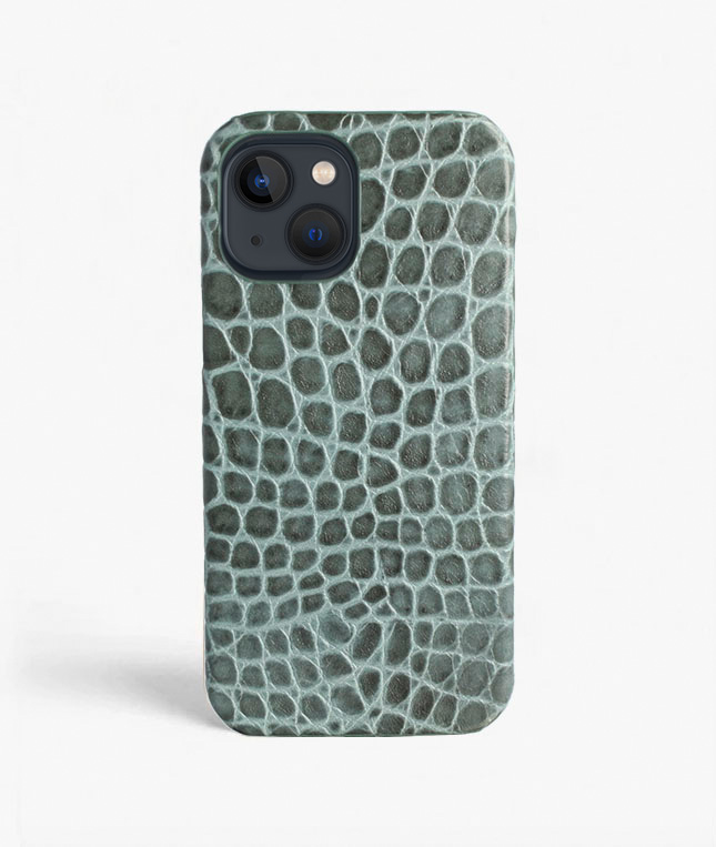 iPhone 13 Mini Leather Case Croco Teal Small 