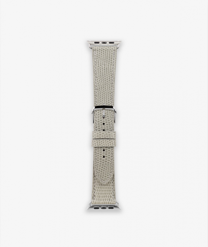 Apple Watch Leder Armband Lizard Grau 42/44/45mm - Shiny Silver