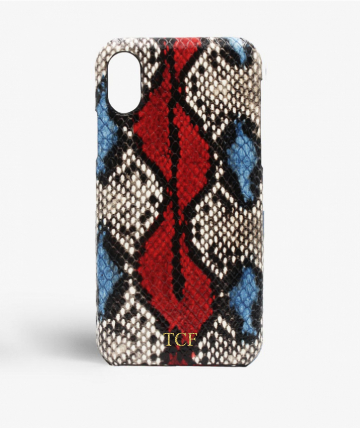iPhone Xs Max Leather Case Snake Cobalt/Red