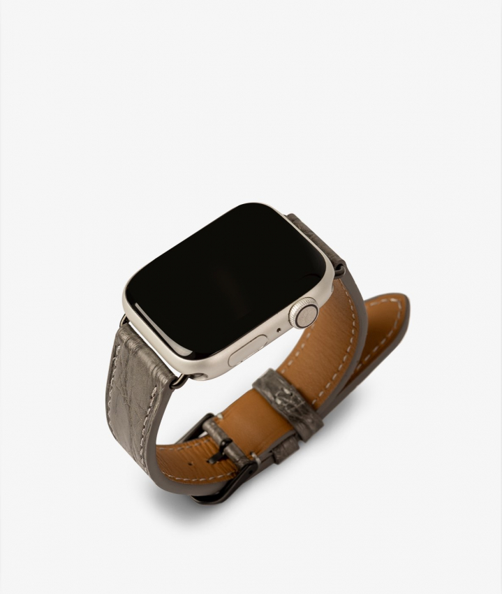 Apple Watch Leder Armband Real Crocodile Grau 38/40/41mm - Matt Black