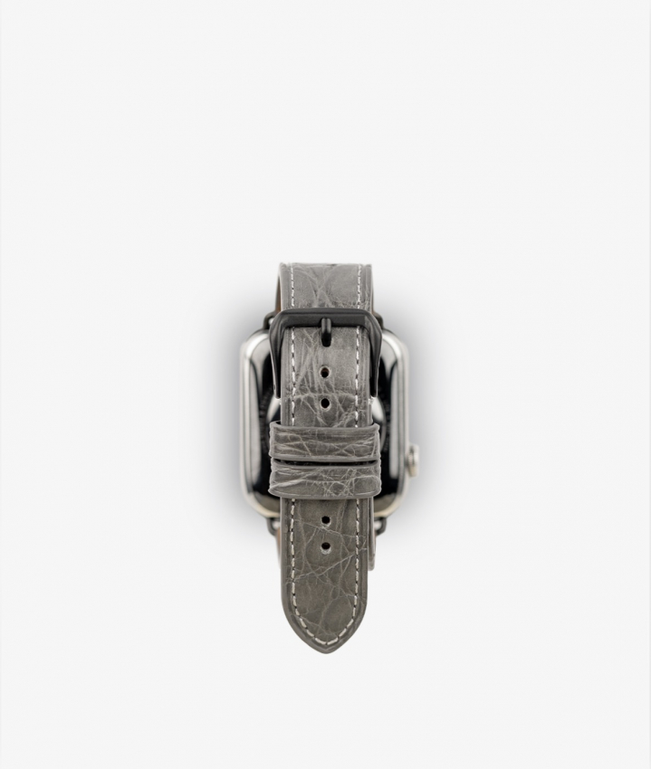 Apple Watch Leder Armband Real Crocodile Grau 38/40/41mm - Matt Black