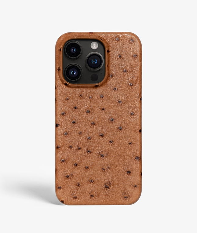 iPhone 14 Pro Leather Case Ostrich Brown