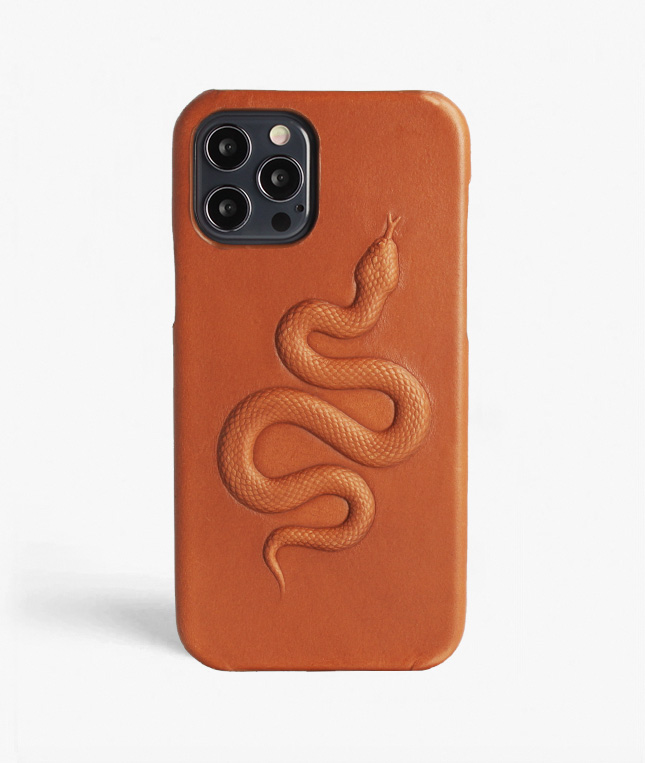iPhone 12/12 Pro Leder Hlle  Snake Vegetable Tanned Braun