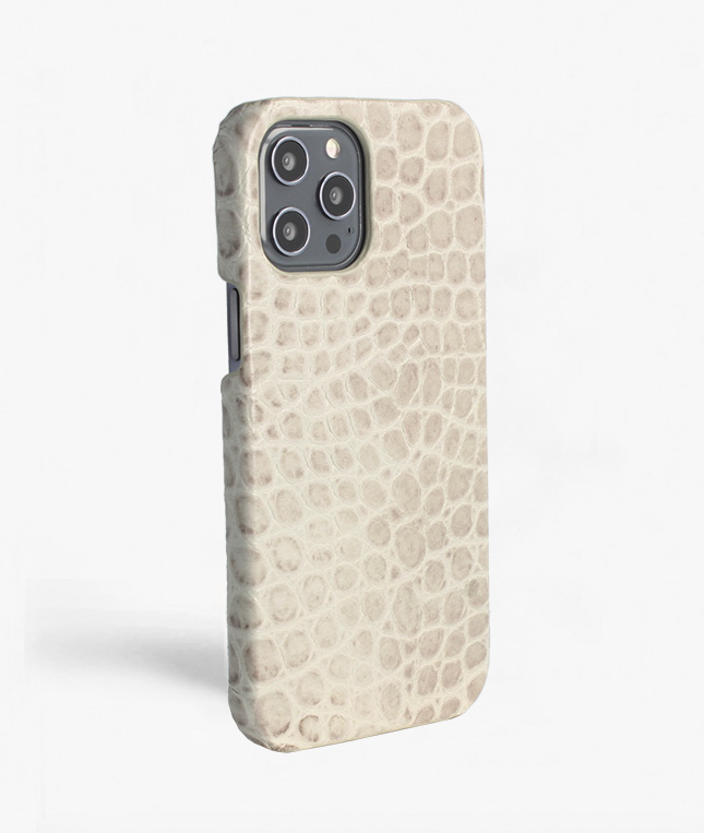 iPhone 13 Pro Max Leather Case Croco Grey Small 