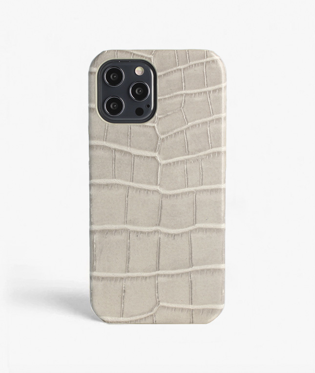 iPhone 13 Pro Max Leather Case Croco Grey 