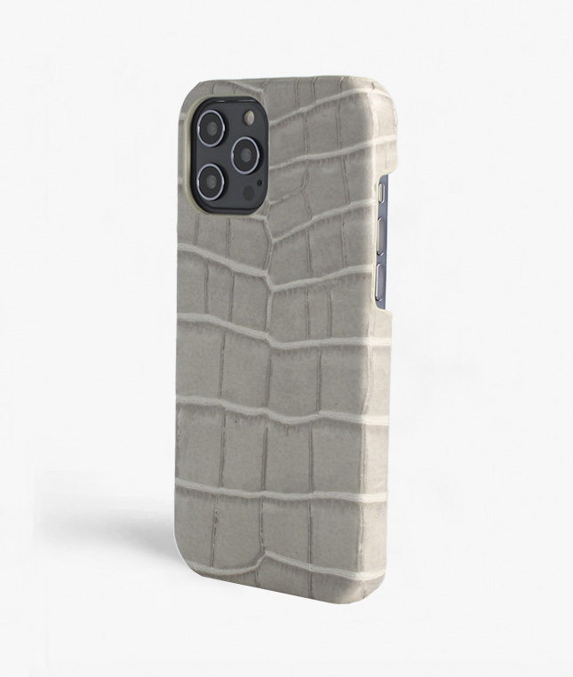 iPhone 13 Pro Max Leather Case Croco Grey 