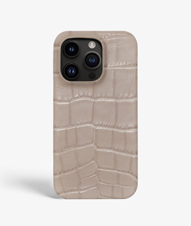 iPhone 14 Pro Leather Case Croco Grey 
