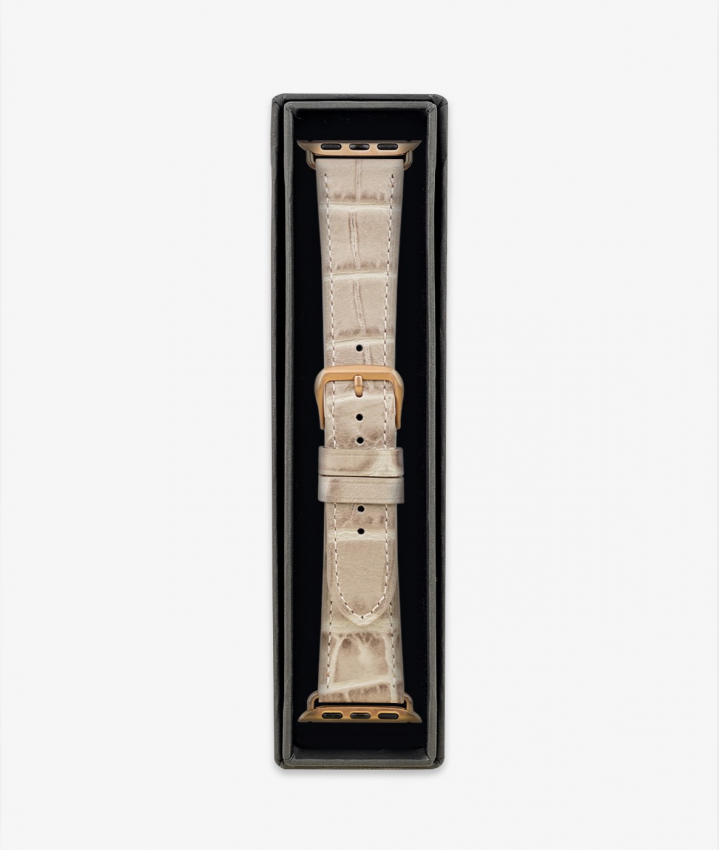 Apple Watch Leder Armband Crocodile Grau 38/40/41mm - Matt Gold