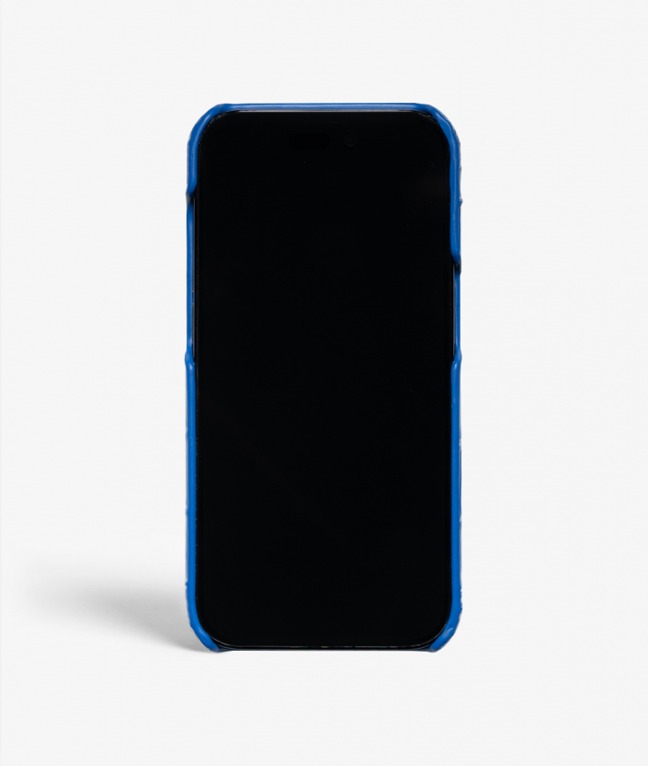 iPhone 14 Pro Max Leather Case Croco Blue