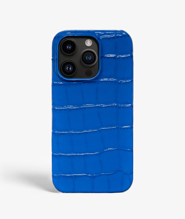 iPhone 14 Pro Leder Hlle Croco Blau 
