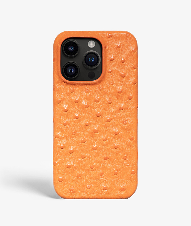 iPhone 14 Pro Max Leather Case Ostrich Orange