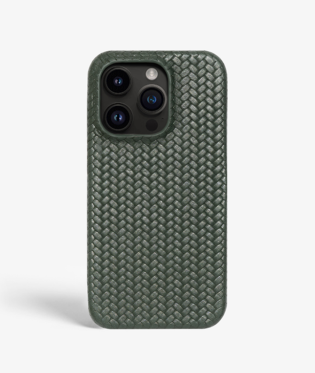 iPhone 14 Pro Leather Case Treccia Green